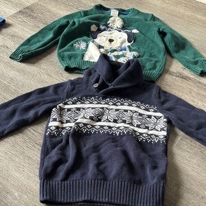 Green Bear Sweater and Navy Snowflake Sweater Set